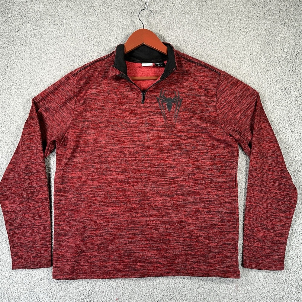 Marvel Spiderman‎ Mens Red Long Sleeve Mock Neck 1/4 Zip Pullover Size S